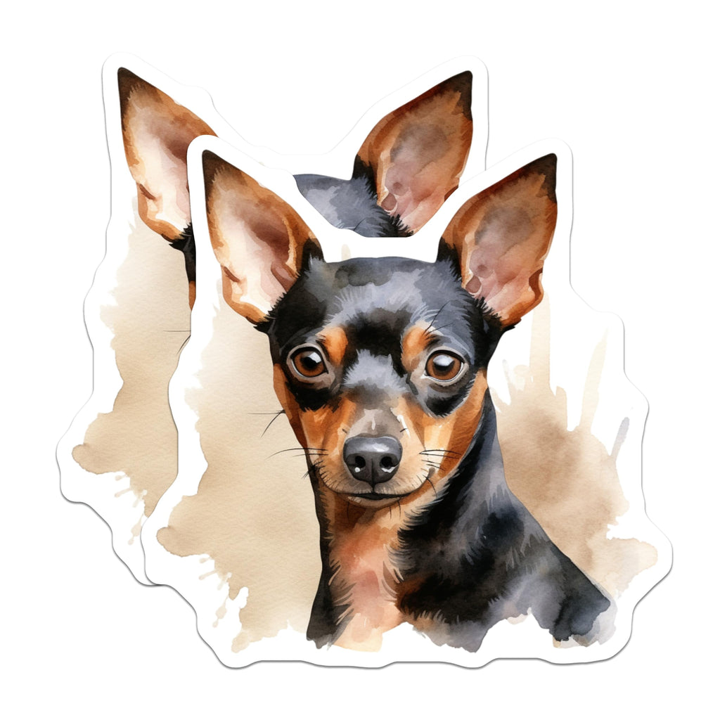 (2 Pack) Miniature Pinscher Magnets - Watercolor Min Pin Dog Art - Dog Mom Dad Fridge Decor - Small Breed Canine Accent - 5 Inches On Longest Side - Thick Durable Magnet - Made in USA - MAG30618