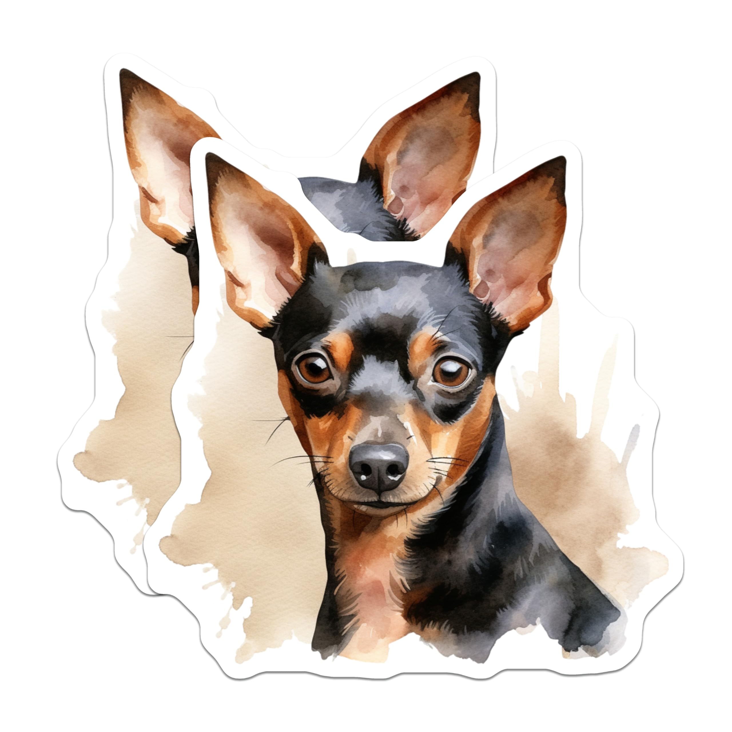 (2 Pack) Miniature Pinscher Magnets - Watercolor Min Pin Dog Art - Dog Mom Dad Fridge Decor - Small Breed Canine Accent - 5 Inches On Longest Side - Thick Durable Magnet - Made in USA - MAG30618