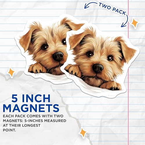 (2 Pack) Puppy Illustration Magnet - 5" On Longest Side - Sticks to Smooth Flat Surfaces - Made in USA - MAG10234