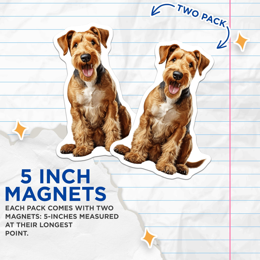 (2 Pack) Airedale Terrier Magnets - Cute Dog Lover Decor - Pet Owner Fridge Accent - Animal Enthusiast Locker Magnet - 5 Inches On Longest Side - Thick Durable Magnet - Made in USA - MAG26148