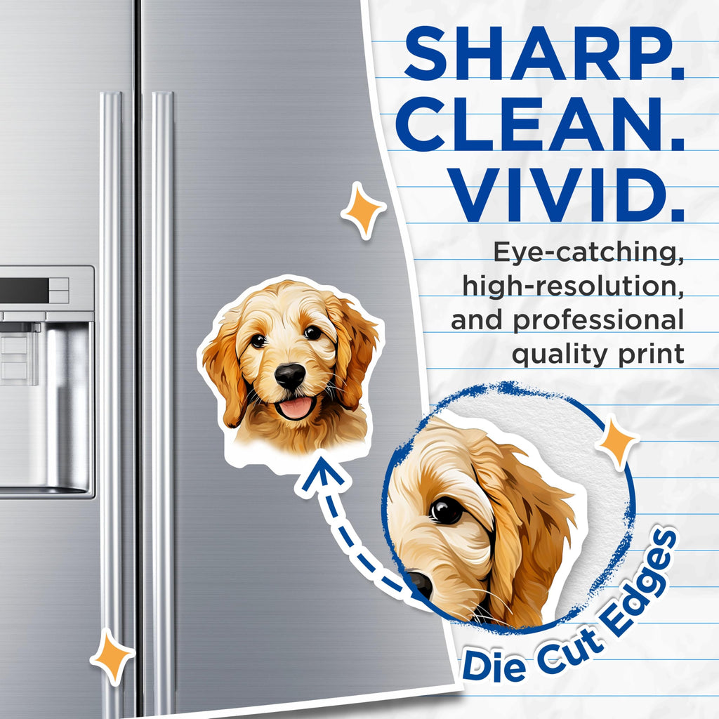 (2 Pack) Golden Retriever Puppy Magnets - Adorable Dog Decor - Cute Pet Accessories - 5 Inches On Longest Side - Thick Durable Magnet - Made in USA - MAG24956