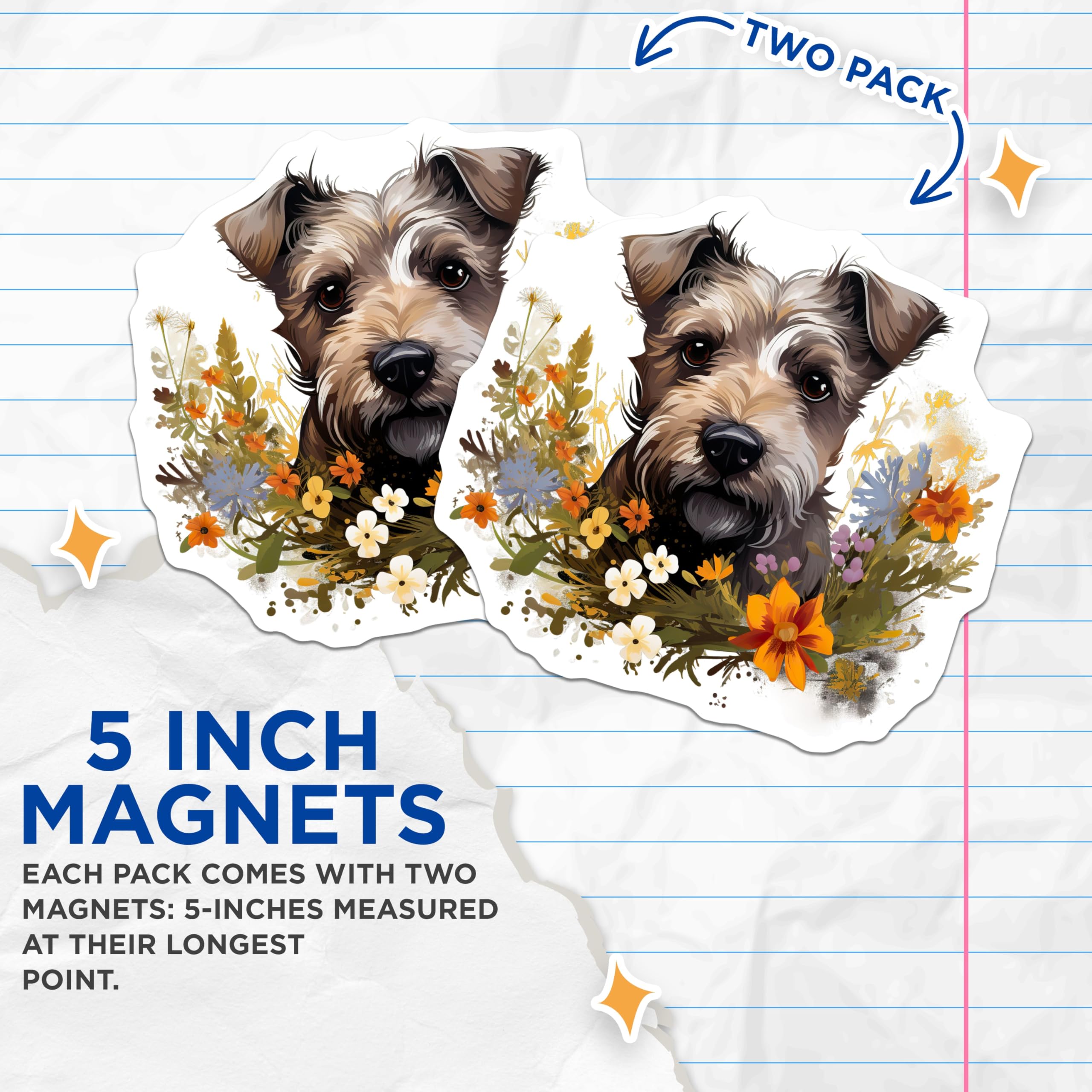 (2 Pack) Floral Wire Haired Terrier Magnets - Cute Dog Pet Lover Decor - Spring Refrigerator Magnets - 5 Inches On Longest Side - Thick Durable Magnet - Made in USA - MAG30638
