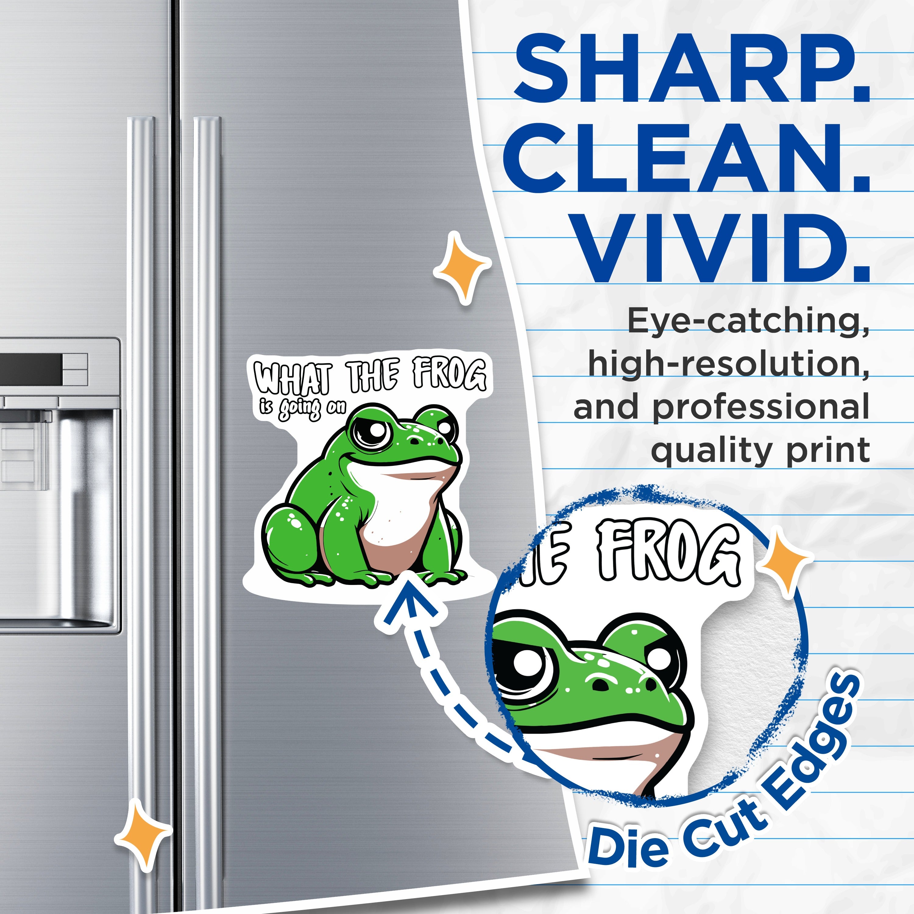 (2 Pack) Funny Frog Magnets - What The Frog Quote - Humorous Animal Decor - Quirky Refrigerator Art - 5 Inches On Longest Side - Thick Durable Magnet - Made in USA - MAG38239