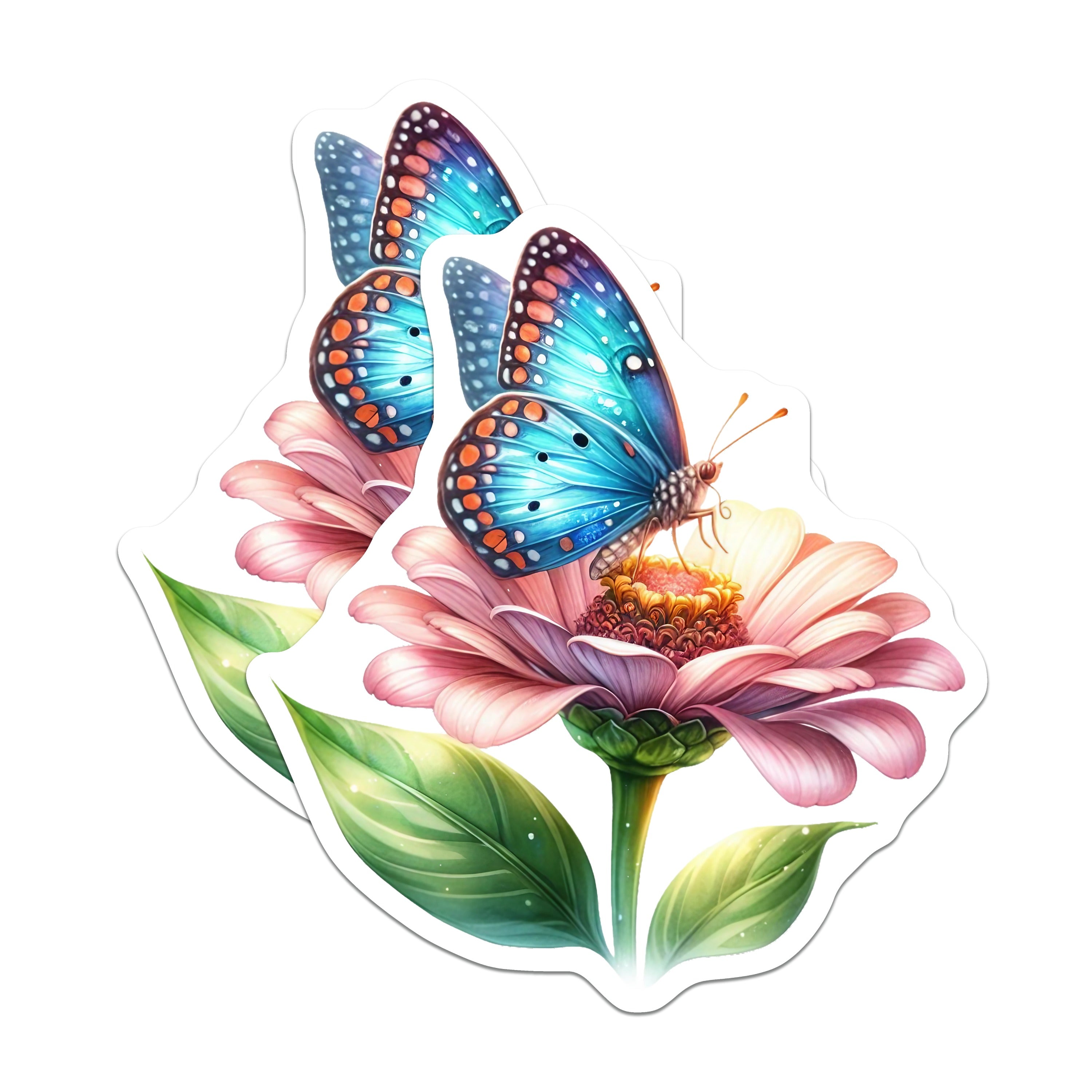 (2 Pack) Blue Butterfly Zinnia Magnets - Vibrant Floral Fridge Decor - Nature Aesthetic Home Art - 5 Inches On Longest Side - Thick Durable Magnet - Made in USA - MAG38610