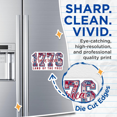 (2 Pack) 1776 America Magnets - Land of the Free Decor - Patriotic USA Display - 5 Inches On Longest Side - Thick Durable Magnet - Made in USA - MAG20881