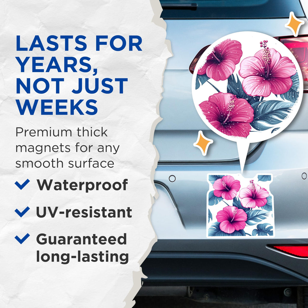 (2 Pack) Hibiscus Magnets - Tropical Flower Home Decor - Hawaiian Floral Botanical Refrigerator Magnet - 5 Inches On Longest Side - Thick Durable Magnet - Made in USA - MAG24083