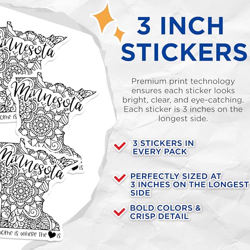 (3 Pack) Minnesota Decals - State Pride - Home Decor Decals - 3 Inches On Longest Side - Easy Peel & Apply - Made in USA - 3MCS7834