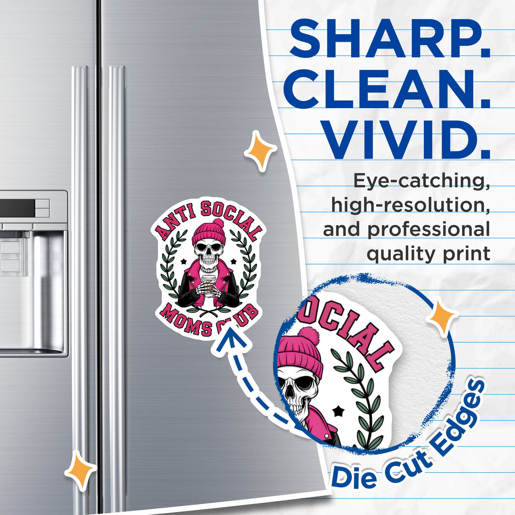 (2 Pack) Anti Social Moms Club Magnets - Skull Coffee Mom Magnet Set - Rebel Mom Humorous Fridge Decor - 5 Inches On Longest Side - Thick Durable Magnet - Made in USA - MAG39263