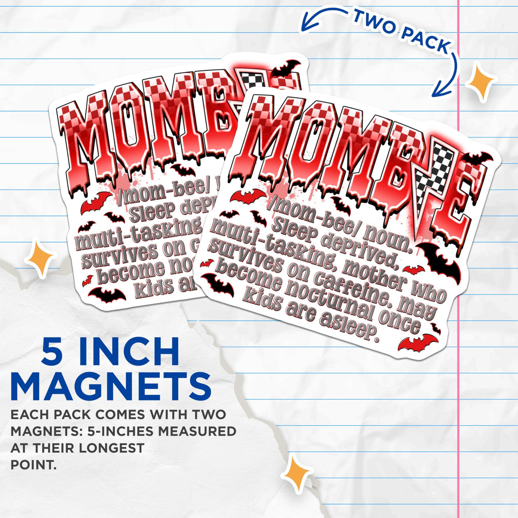 (2 Pack) Mom Life Magnets - Sleep Deprived Mother Humor - Tired Mom Definition - Mom Quotes - 5 Inches On Longest Side - Thick Durable Magnet - Made in USA - MAG28089