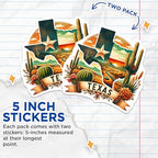 (2 Pack) Texas Travel Stickers - Western Landscape - Cute Cactus Decals - 5" On Longest Side - Sticks to Smooth Flat Surfaces - Made in USA - BMCS7167