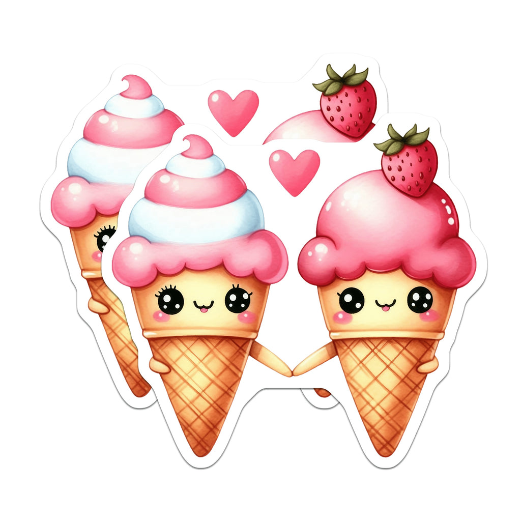 (2 Pack) Kawaii Ice Cream Magnets - Sweet Treat Decor - Cute Couple Refrigerator Art - 5 Inches On Longest Side - Thick Durable Magnet - Made in USA - MAG37880