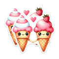 (2 Pack) Kawaii Ice Cream Magnets - Sweet Treat Decor - Cute Couple Refrigerator Art - 5 Inches On Longest Side - Thick Durable Magnet - Made in USA - MAG37880