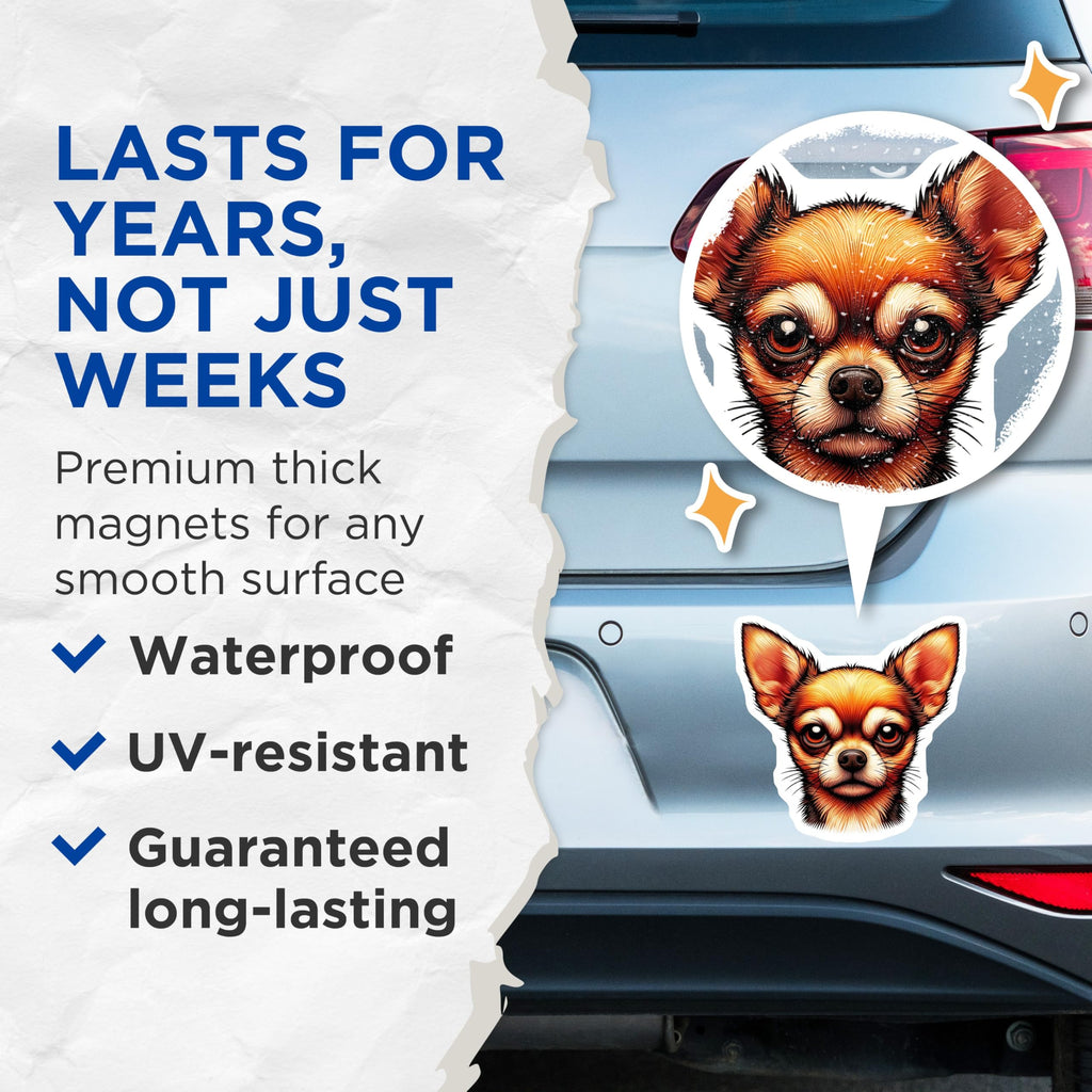 (2 Pack) Chihuahua Dog Magnets - Cute Puppy Art - Refrigerator Magnets - 5" On Longest Side - Premium Magnet - for Cars, Refrigerators, Toolboxes, Lockers - Made in USA - MAG15013