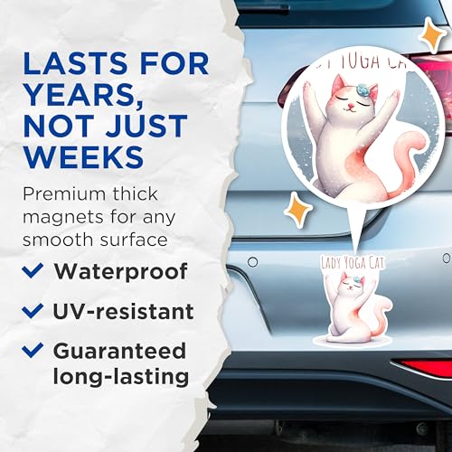 (2 Packs) Lady Yoga Cat Magnets - Magnets - 5 Inches On Longest Side - Premium Magnet - for Fridges, Toolboxes, Cars - Made in USA - MAG2429