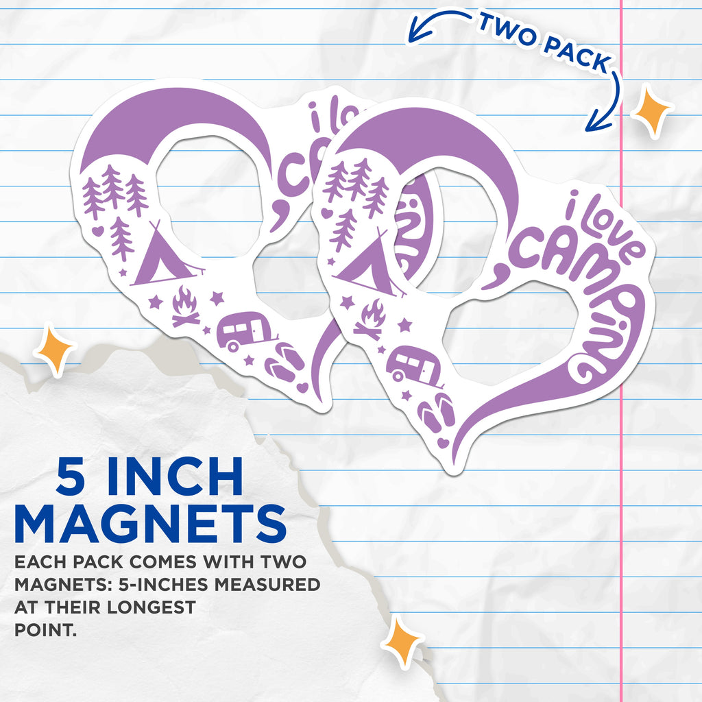 (2 Pack) I Love Camping Magnets - Outdoor Adventure - RV Camper Accessory - Nature Explorer - 5 Inches On Longest Side - Thick Durable Magnet - Made in USA - MAG38398