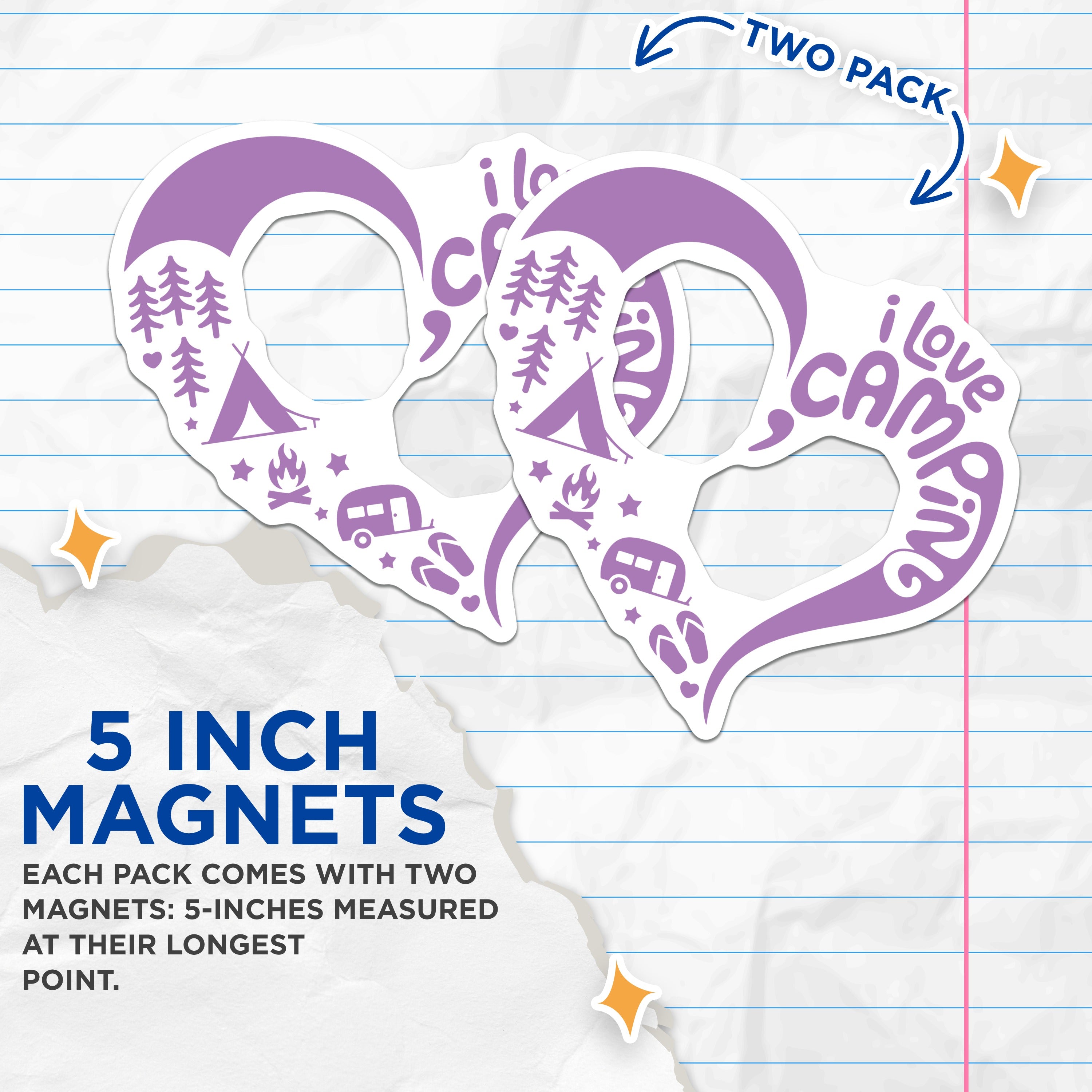 (2 Pack) I Love Camping Magnets - Outdoor Adventure - RV Camper Accessory - Nature Explorer - 5 Inches On Longest Side - Thick Durable Magnet - Made in USA - MAG38398