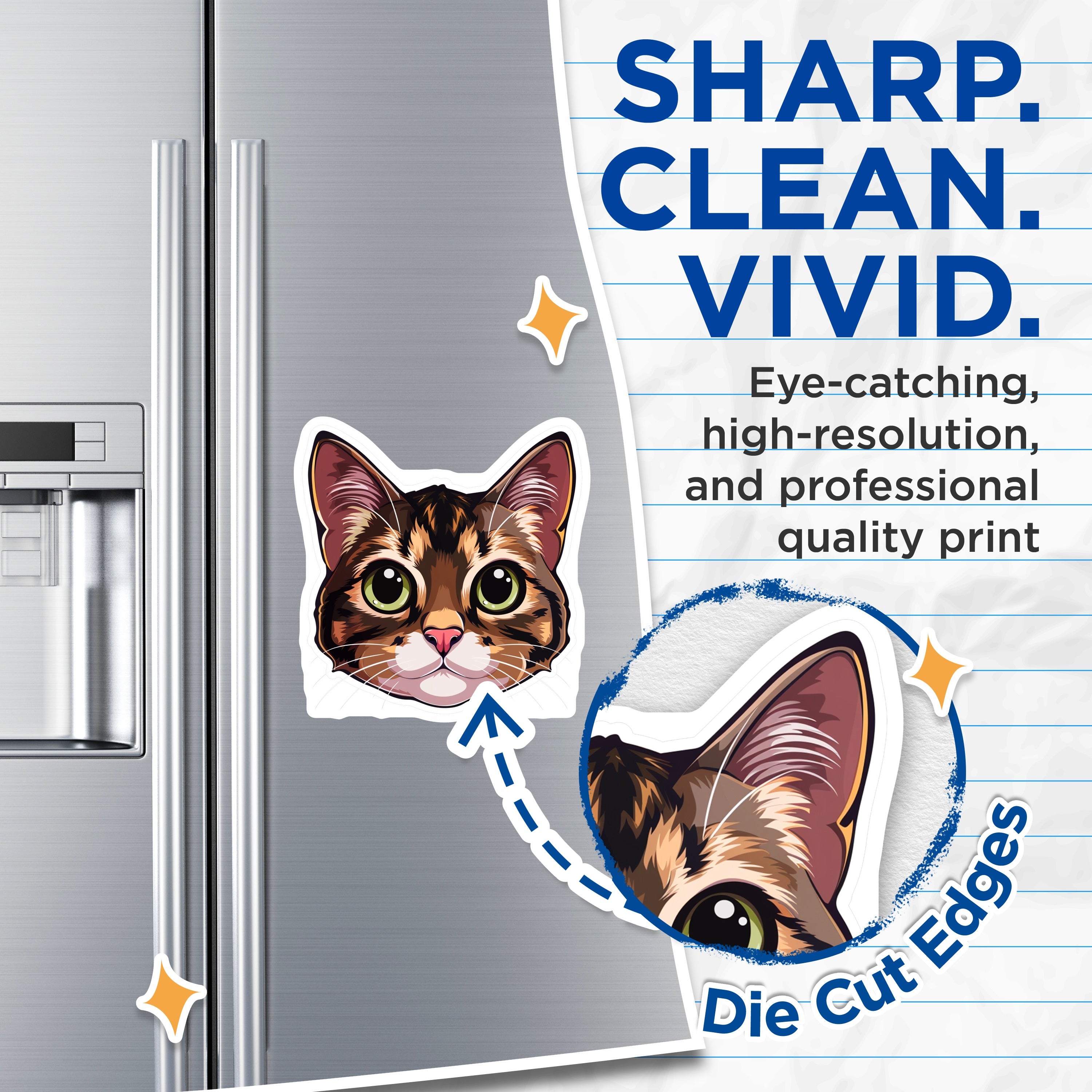 (2 Pack) Cute Tabby Cat Magnets - Feline Lover Refrigerator Decor - Green Eyes Kitty Art - Cat Mom Pet Owner Present - 5 Inches On Longest Side - Thick Durable Magnet - Made in USA - MAG37939