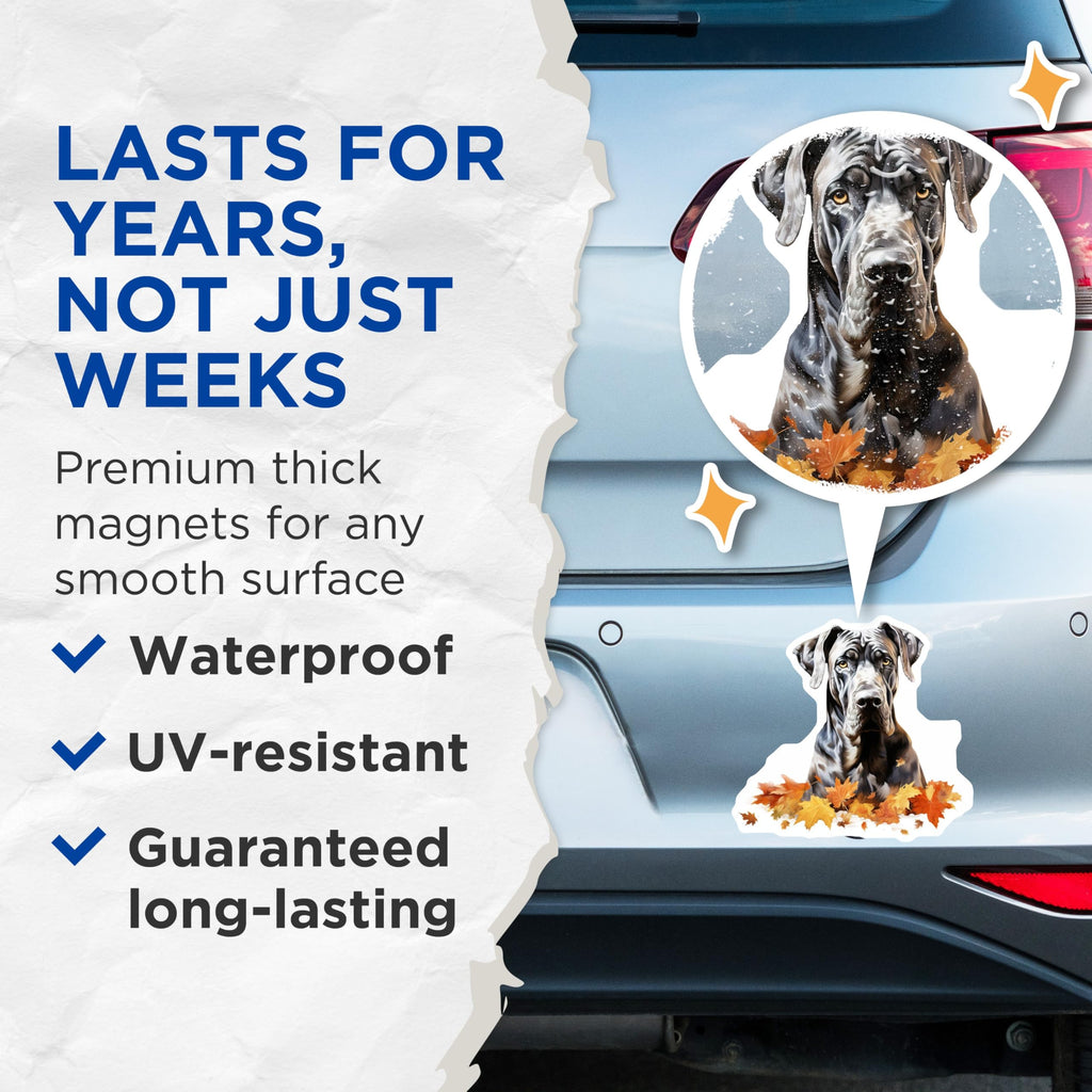 (2 Pack) Great Dane Dog Magnets - Autumn Leaves Refrigerator - Fall Pet Lover Decor for Dog Owners - 5 Inches On Longest Side - Thick Durable Magnet - Made in USA - MAG26653