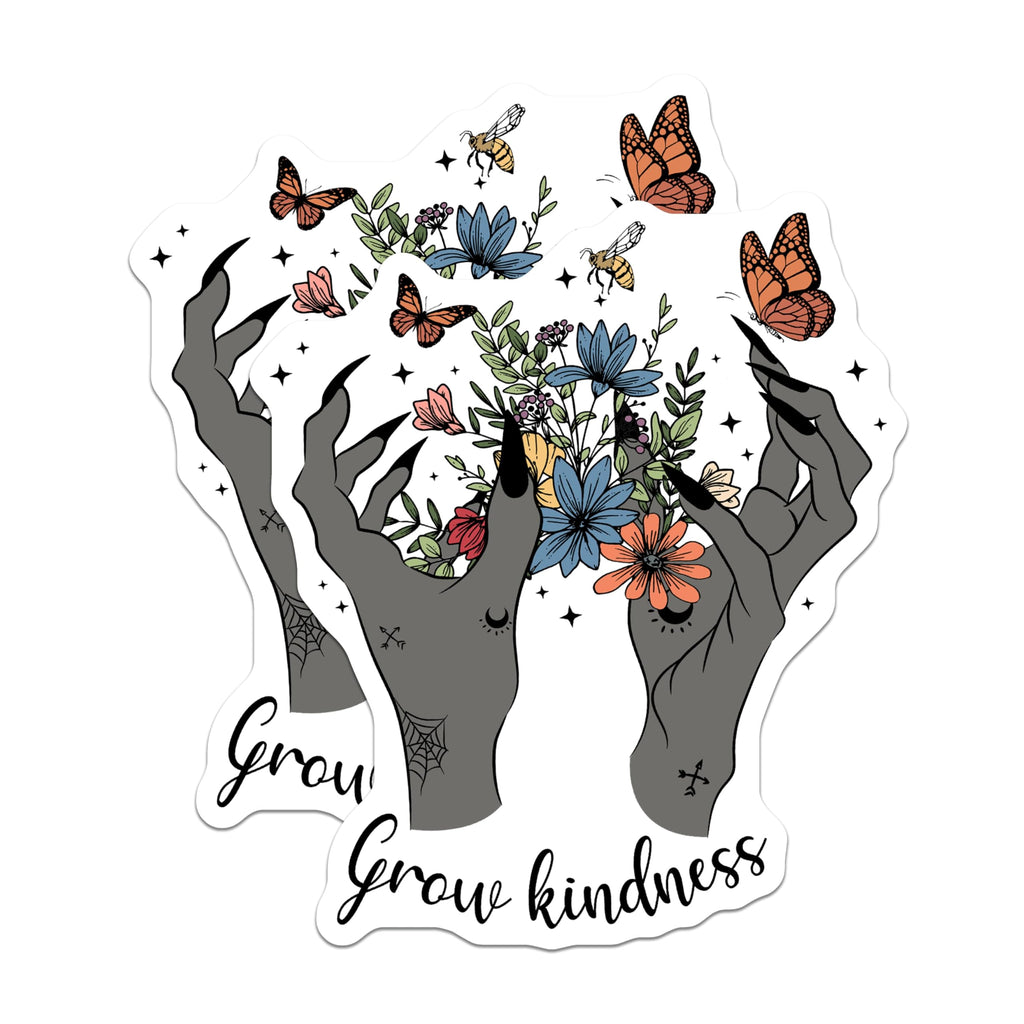 (2 Pack) Grow Kindness Magnets - Witchy Hands - Floral Butterfly Bee Refrigerator Decor - 5" On Longest Side - Premium Magnet - for Cars, Refrigerators, Toolboxes, Lockers - Made in USA - MAG18213