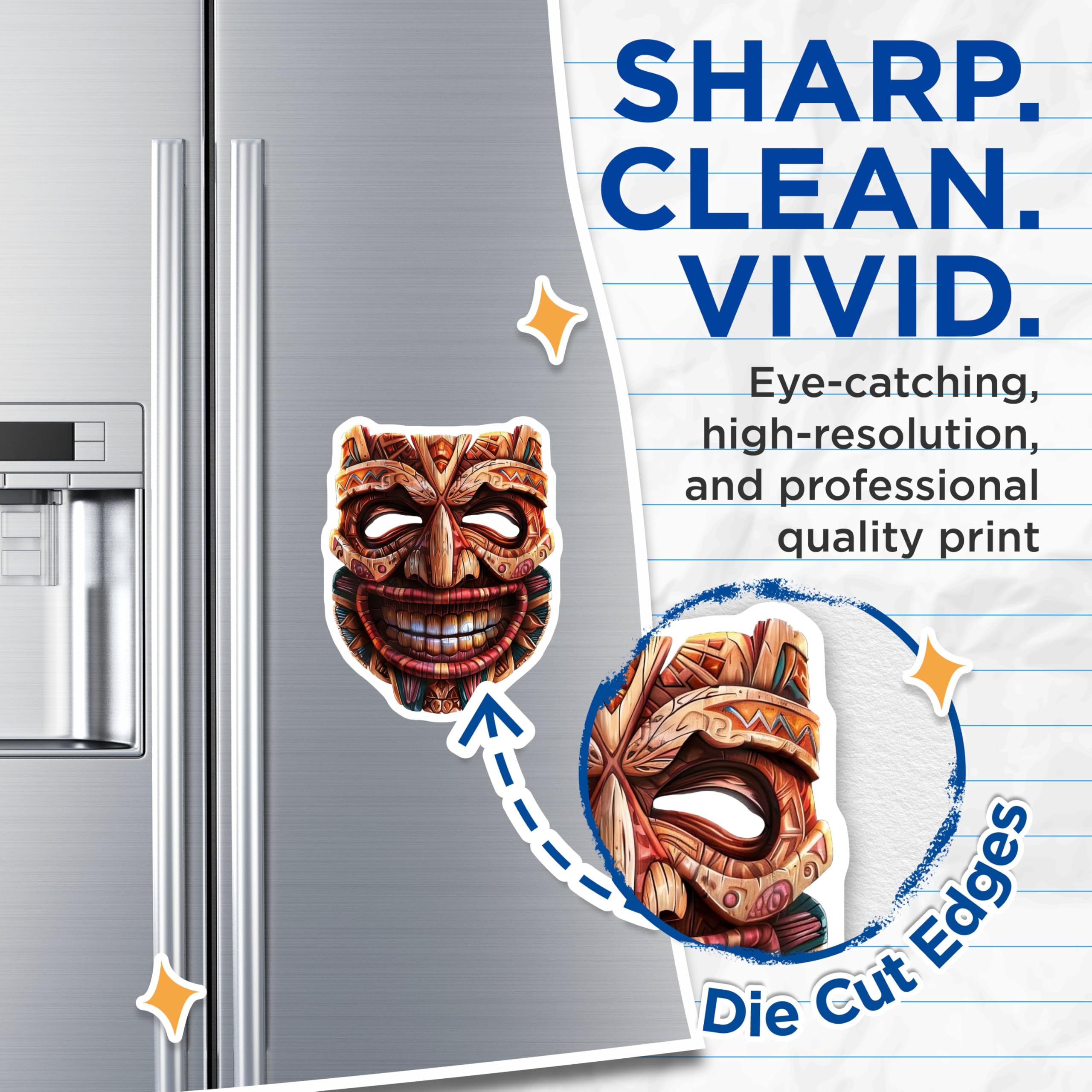 (2 Pack) Tiki Mask Magnets - Polynesian Tribal Art Decor - Hawaiian Island Vibe - Tropical Refrigerator Locker Accent - 5 Inches On Longest Side - Thick Durable Magnet - Made in USA - MAG21347