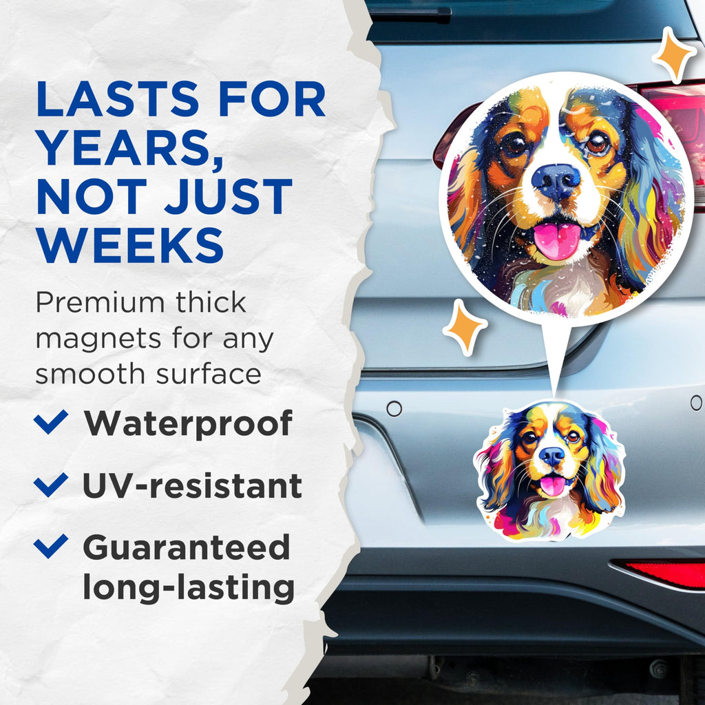 (2 Pack) Cavalier King Charles Spaniel Dog Breed Magnets - 5 Inches On Longest Side - Choose from Over 100 Dog Breeds - for Cars, Refrigerators, Toolboxes - Made in USA - MAG1818
