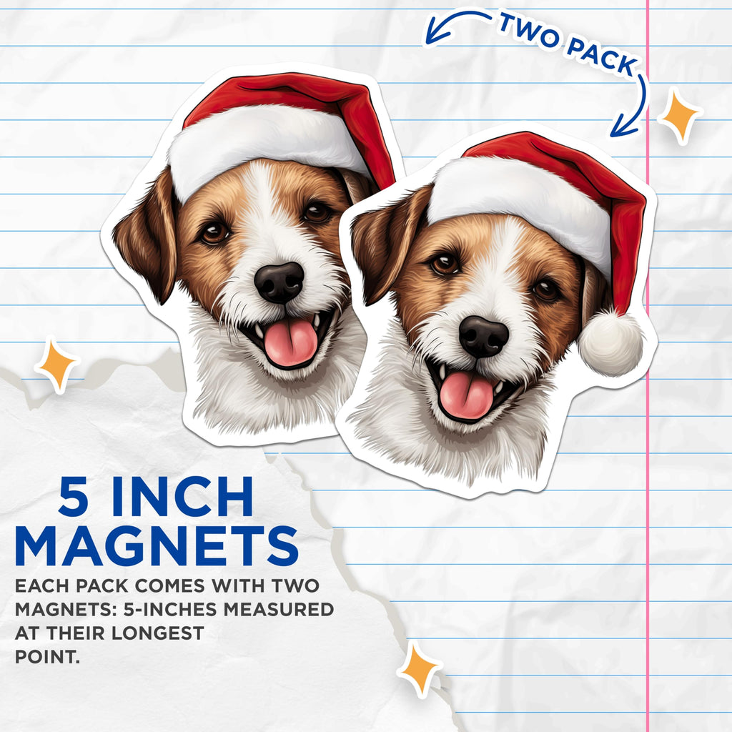(2 Pack) Christmas Dog Magnets - Santa Hat Dog Decor - Festive Pet Lover Fridge Magnets - Holiday Animal Magnets - 5 Inches On Longest Side - Thick Durable Magnet - Made in USA - MAG29450