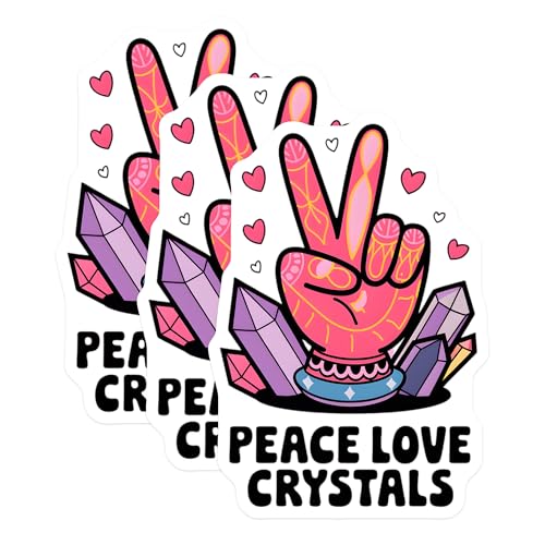 (3 Pack) Peace Love Crystals Decals - Boho Laptop Sticker - Cute Hippie Decal- 3 Inches On Longest Side - Easy Peel & Apply - Made in USA - 3MCS5196