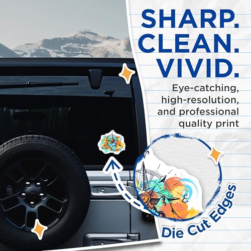 (2 Pack) Adventure Compass Stickers - Mountain Stickers - Outdoor Nature Scene Stickers - Travel Enthusiast - 5" On Longest Side - Sticks to Smooth Flat Surfaces - Made in USA - BMCS4733