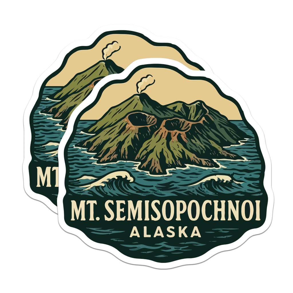 (2 Pack) Mt Semisopochnoi Alaska Magnets - Smoking Volcano Island Ocean Waves - Retro Travel Decor Destination Souvenir - 5 Inches On Longest Side - Thick Durable Magnet - Made in USA - MAG19612