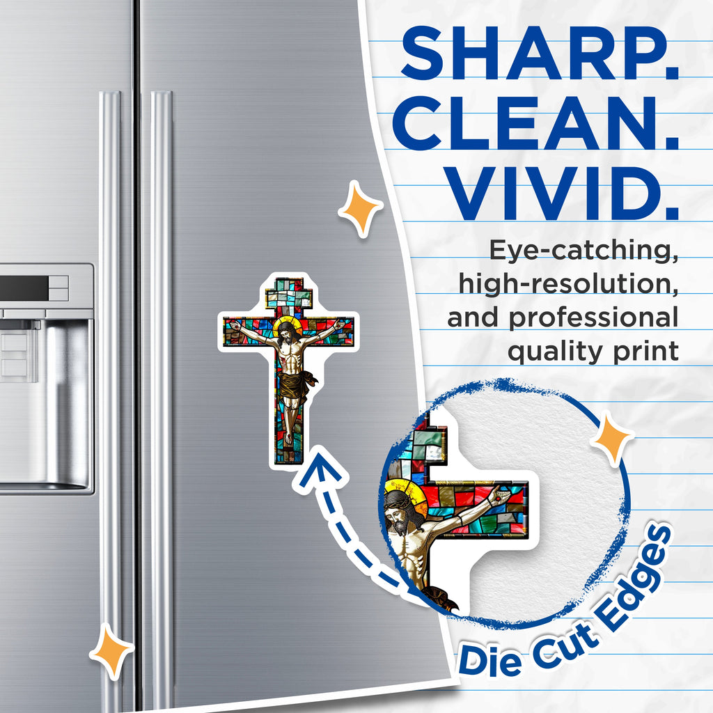 (2 Pack) Stained Glass Cross Magnets - Jesus Christ Refrigerator Magnets - Christian Home Decor - 5 Inches On Longest Side - Thick Durable Magnet - Made in USA - MAG37237