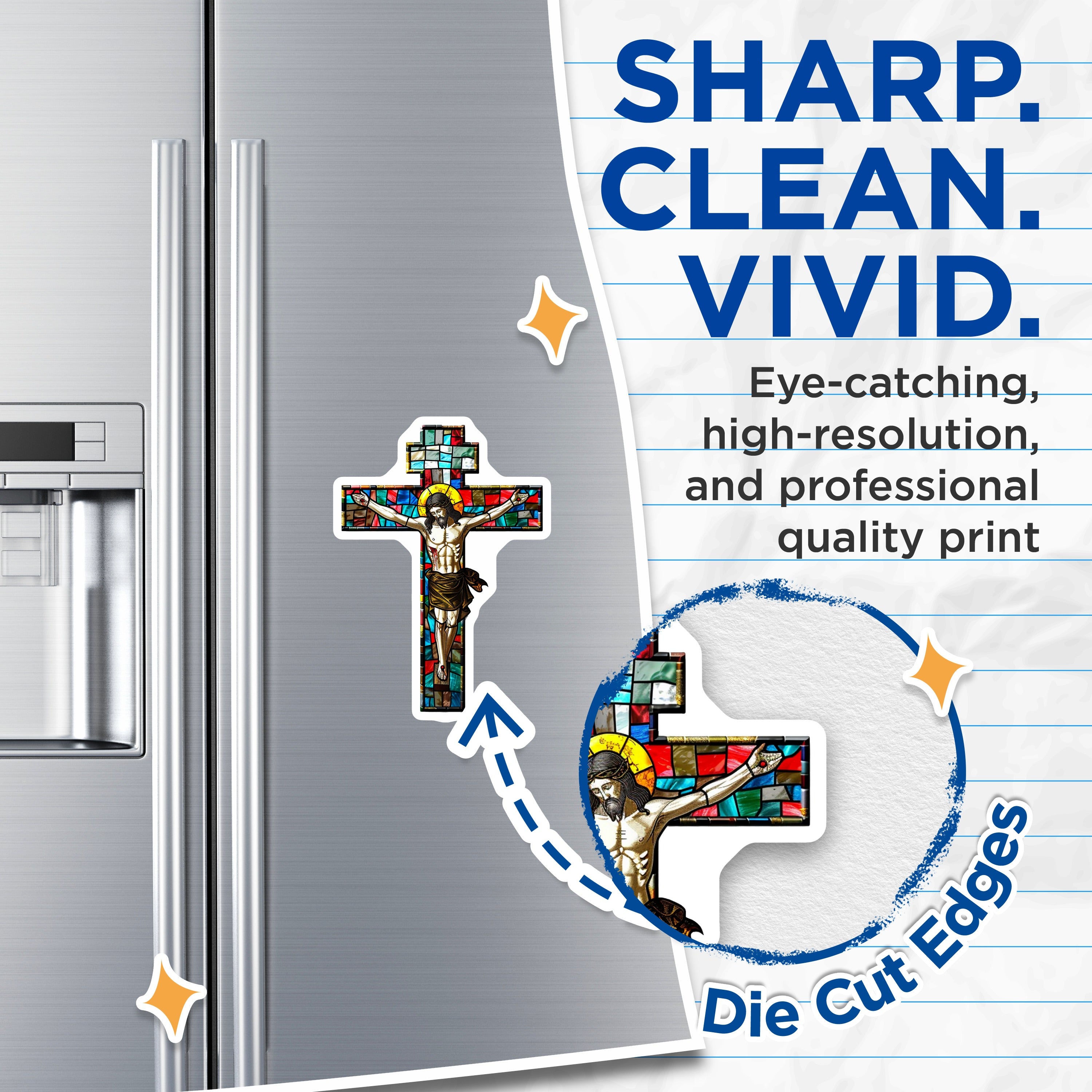(2 Pack) Stained Glass Cross Magnets - Jesus Christ Refrigerator Magnets - Christian Home Decor - 5 Inches On Longest Side - Thick Durable Magnet - Made in USA - MAG37237