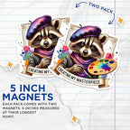 (2 Pack) Creating My Masterpiece Magnets - Racoon Art Lover Magnets - Cute Animal Painter Magnets - 5" On Longest Side - for Cars, Fridges, Toolboxes - Made in USA - MAG4535
