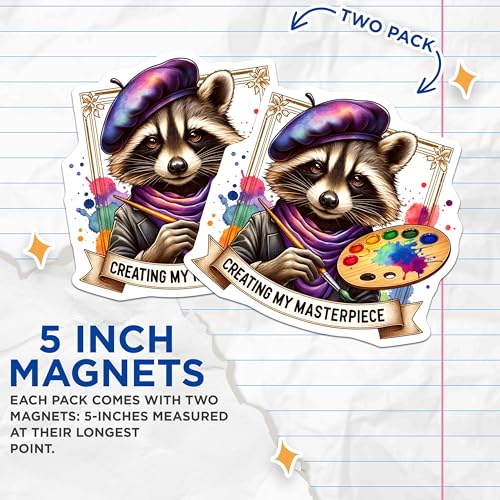 (2 Pack) Creating My Masterpiece Magnets - Racoon Art Lover Magnets - Cute Animal Painter Magnets - 5" On Longest Side - for Cars, Fridges, Toolboxes - Made in USA - MAG4535