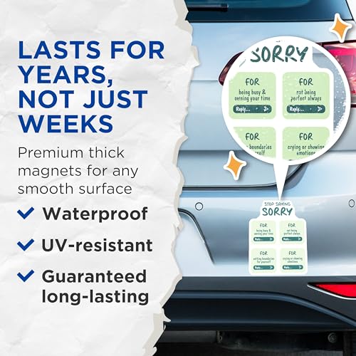 (2 Pack) Stop Saying Sorry Magnets - Motivational Quote - Inspirational Reminder - Positive Affirmation - 5" On Longest Side - for Cars, Fridges, Toolboxes - Made in USA - MAG8333