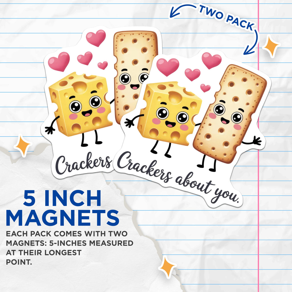 (2 Pack) Cute Cheese Cracker Love Magnets - Punny Valentine Relationship - Fridge Kitchen Decoration for Couples - 5 Inches On Longest Side - Thick Durable Magnet - Made in USA - MAG38578