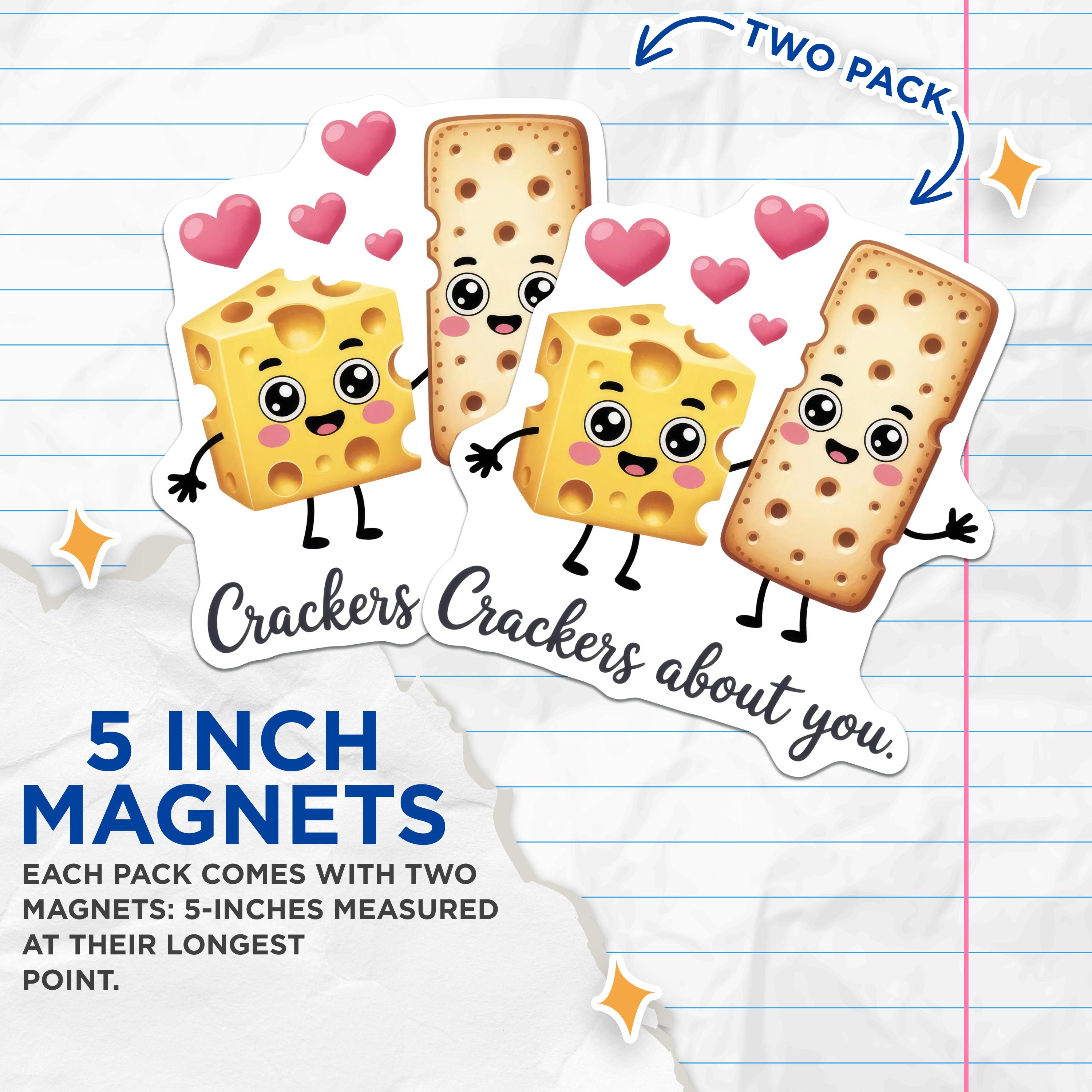 (2 Pack) Cute Cheese Cracker Love Magnets - Punny Valentine Relationship - Fridge Kitchen Decoration for Couples - 5 Inches On Longest Side - Thick Durable Magnet - Made in USA - MAG38578