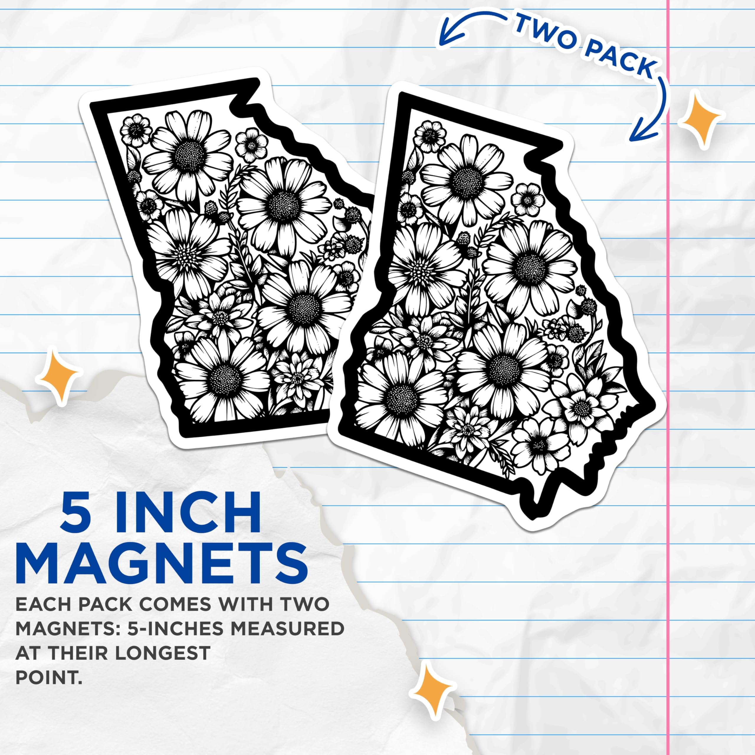 (2 Pack) Georgia State Magnets - Floral Art - Souvenir Refrigerator Magnets - 5" On Longest Side - Premium Magnet - for Cars, Refrigerators, Toolboxes, Lockers - Made in USA - MAG17554