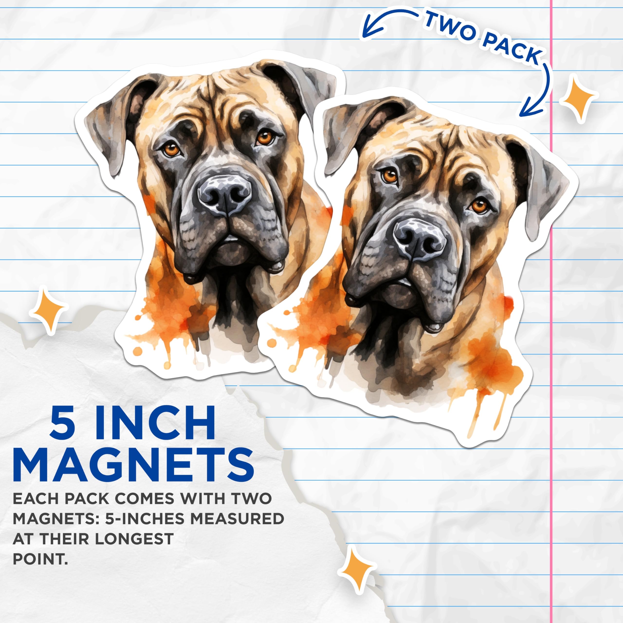 (2 Pack) Bullmastiff Magnets - Watercolor Dog Art - Large Brindle Dog Fridge Decor - 5 Inches On Longest Side - Thick Durable Magnet - Made in USA - MAG29622