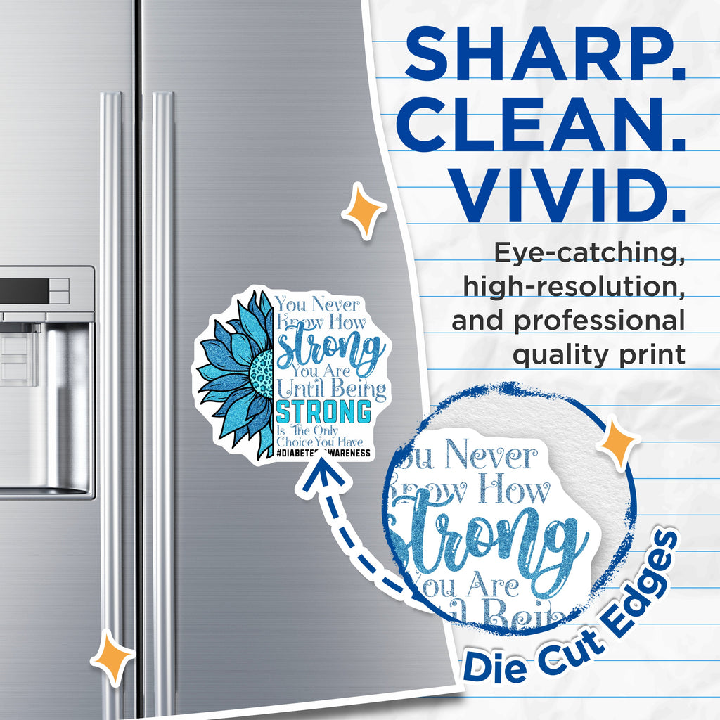 (2 Pack) Diabetes Awareness Magnets - Inspirational Strong Quote - Blue Sunflower Warrior Support Magnets - 5 Inches On Longest Side - Thick Durable Magnet - Made in USA - MAG36761