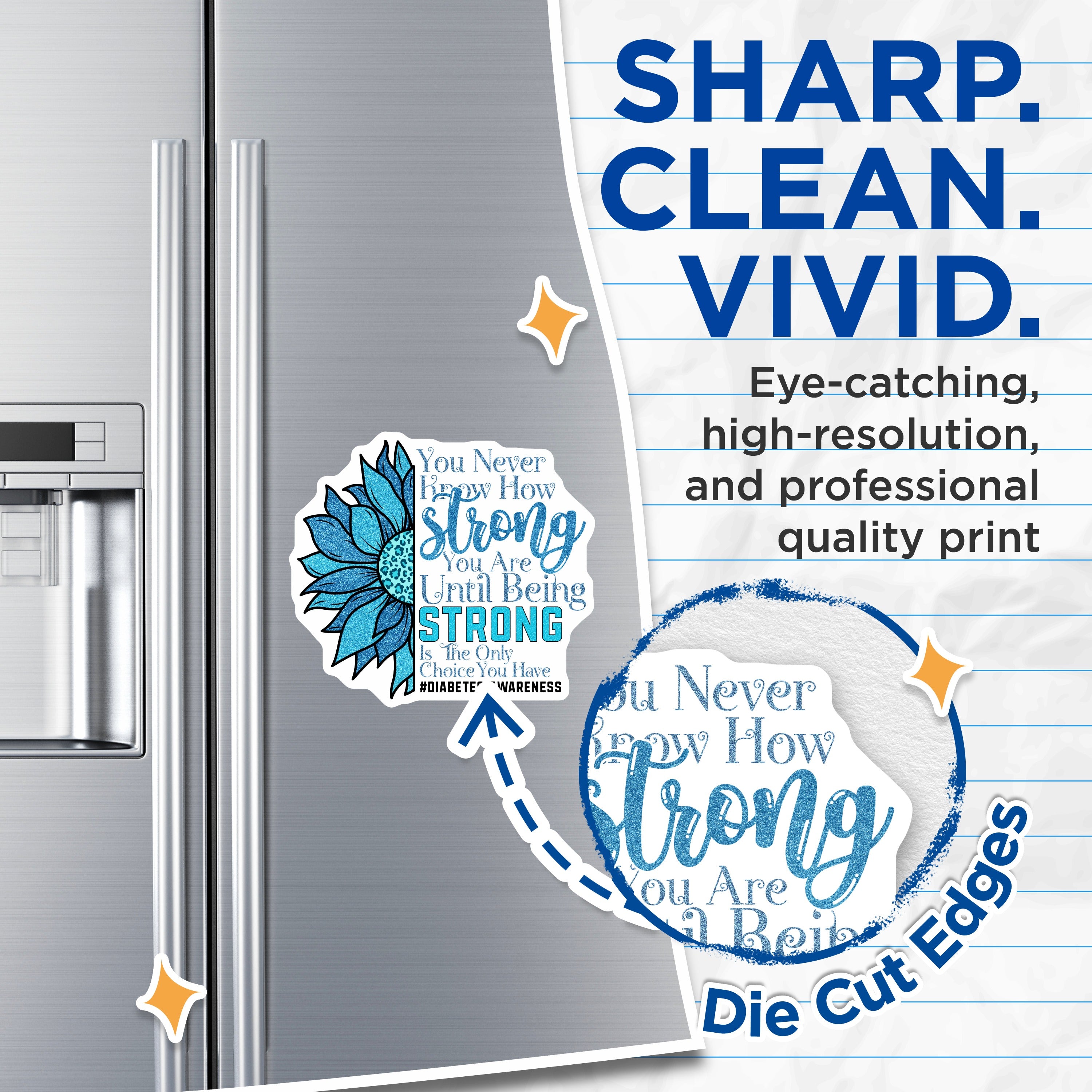 (2 Pack) Diabetes Awareness Magnets - Inspirational Strong Quote - Blue Sunflower Warrior Support Magnets - 5 Inches On Longest Side - Thick Durable Magnet - Made in USA - MAG36761