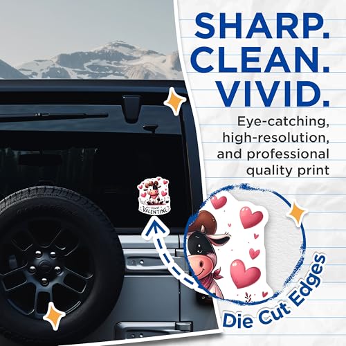 (2 Pack) Howdy Valentine Stickers - Cute Cow Stickers - Valentine Love Stickers - 5" On Longest Side - Sticks to Any Smooth Flat Surface - Made in USA - BMCS3138