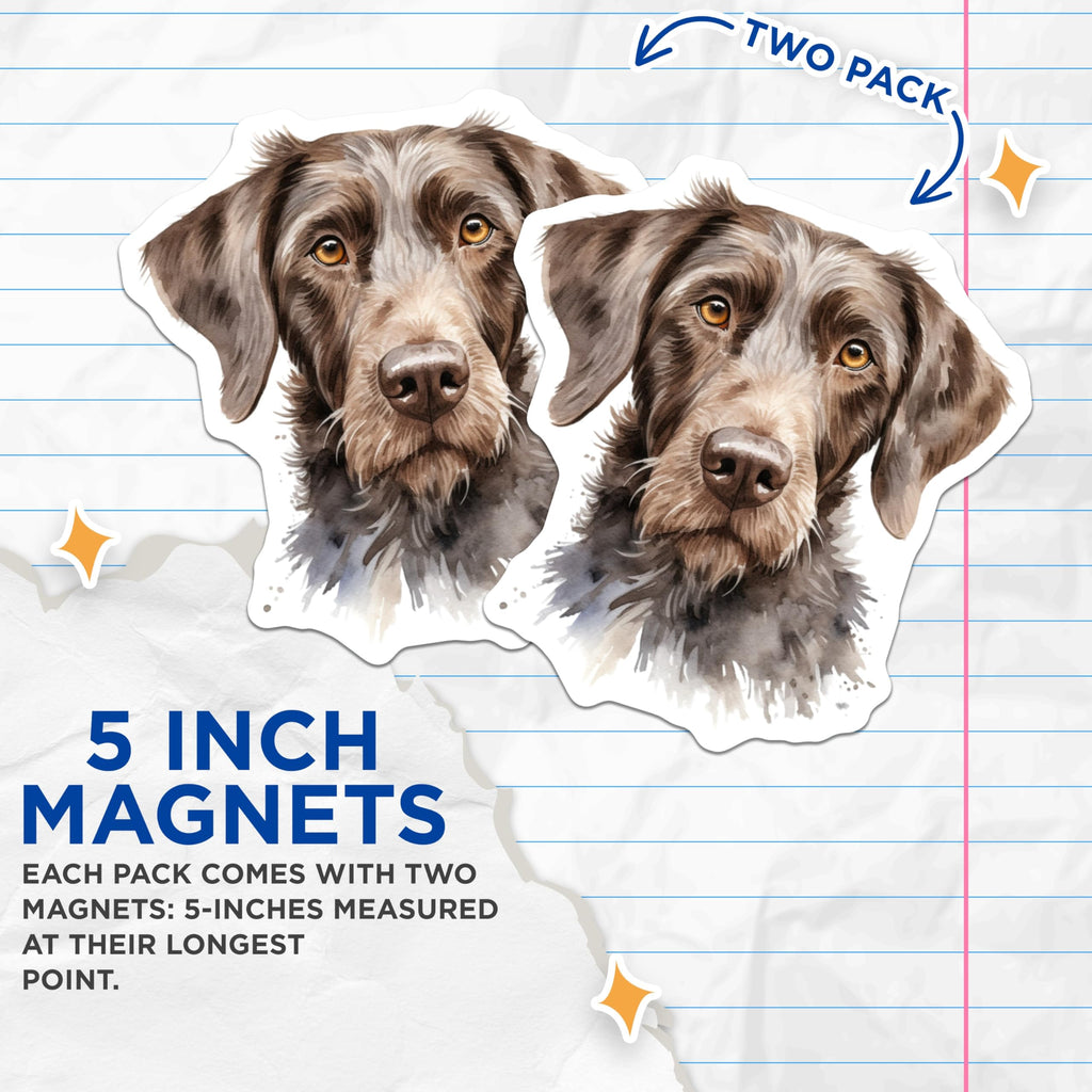 (2 Pack) German Wirehaired Pointer Magnets - Watercolor Dog Art - Hunting Dog Lover Decor - 5 Inches On Longest Side - Thick Durable Magnet - Made in USA - MAG29582