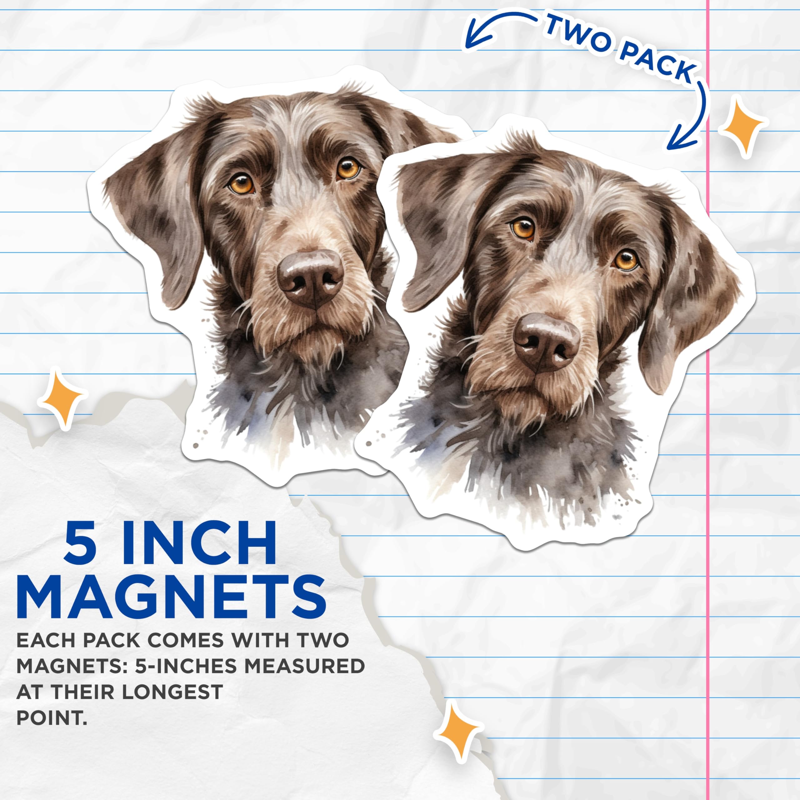 (2 Pack) German Wirehaired Pointer Magnets - Watercolor Dog Art - Hunting Dog Lover Decor - 5 Inches On Longest Side - Thick Durable Magnet - Made in USA - MAG29582