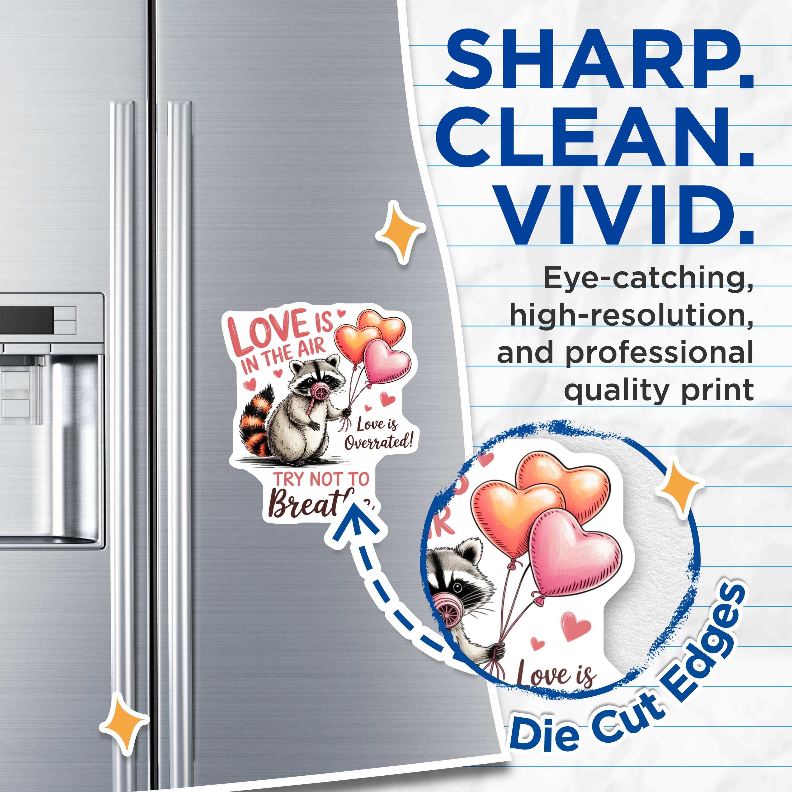 (2 Pack) Funny Raccoon Magnets - Anti Love Quote - Sarcastic Animal Fridge Decor - Quirky Humor Locker Gift - 5 Inches On Longest Side - Thick Durable Magnet - Made in USA - MAG36163