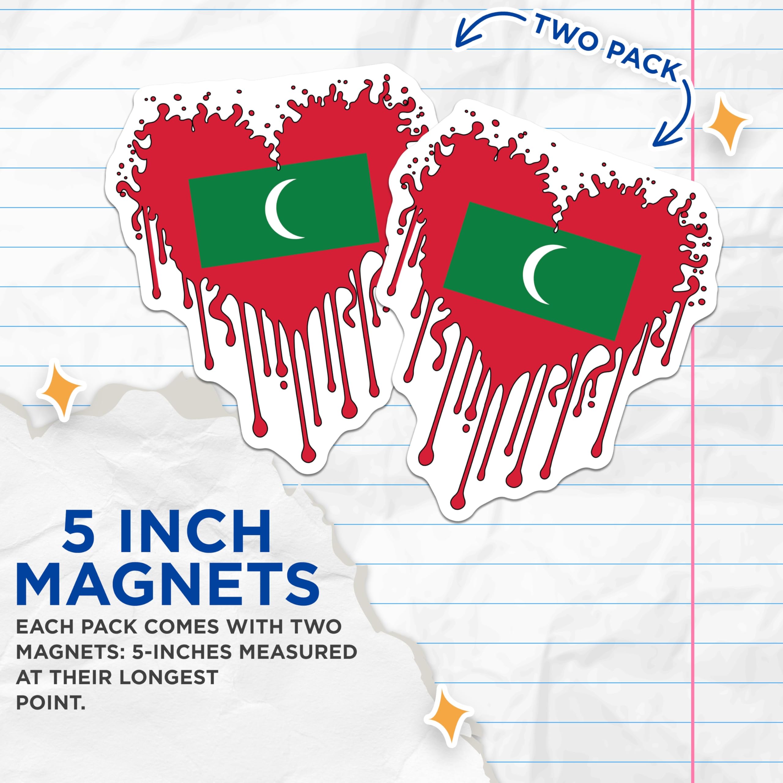 (2 Pack) Maldives Flag Magnets - Splatter Heart - Country Pride Decoration - 5" On Longest Side - Premium Magnet - for Cars, Refrigerators, Toolboxes, Lockers - Made in USA - MAG18821