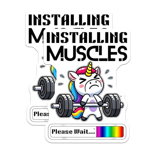 (2 Pack) Funny Unicorn Magnets - Installing Muscles Magnets - Gym Workout Humor Magnets - 5" On Longest Side - for Cars, Refrigerators, Toolboxes, Lockers - Made in USA MAG3600