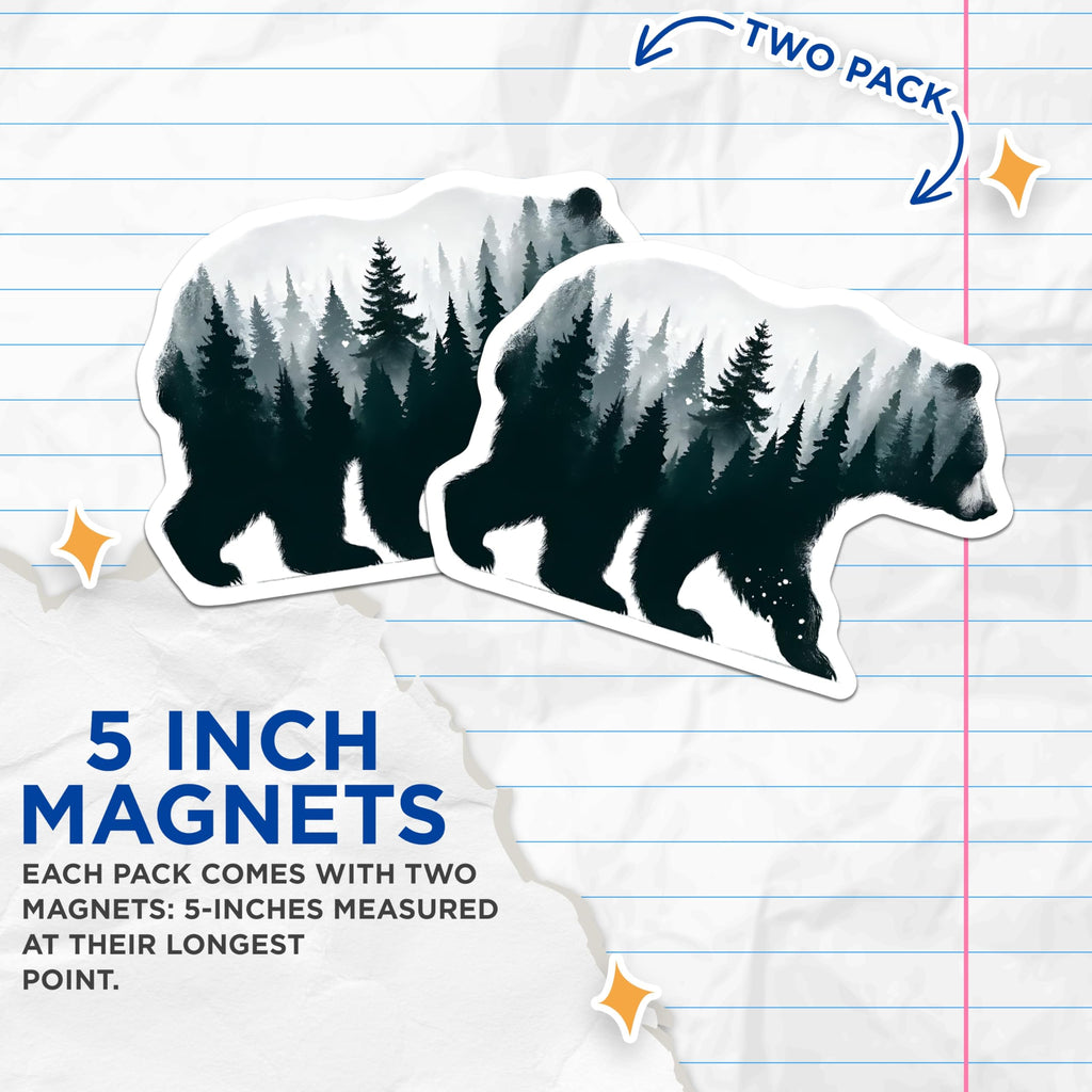(2 Pack) Bear Forest Magnets - Animal Silhouette Decor - Nature Lover Refrigerator Magnets - 5" On Longest Side - Premium Magnet - for Cars, Refrigerators, Toolboxes, Lockers - Made in USA - MAG15750