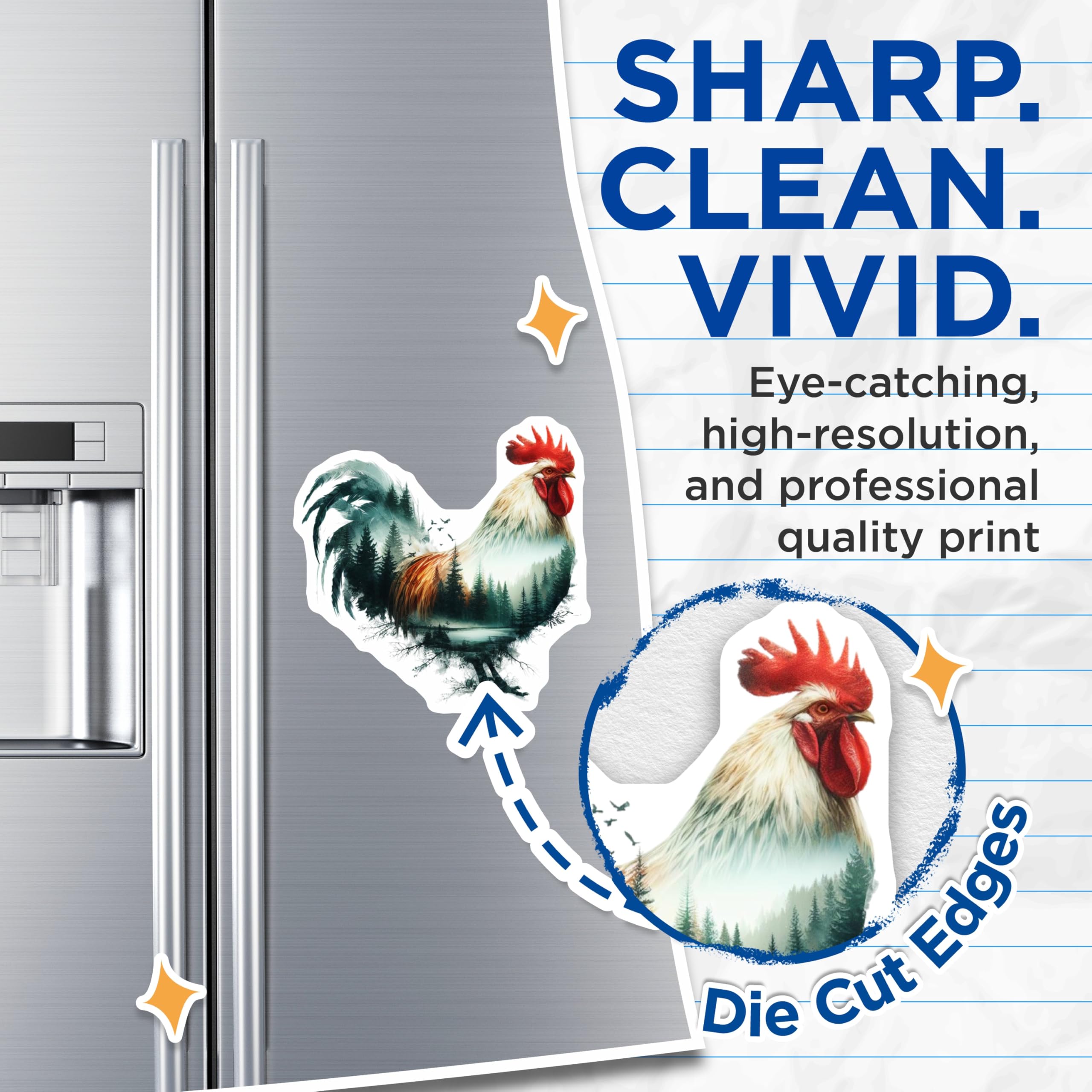 (2 Pack) Rooster Magnets - Chicken Refrigerator Magnet - Forest Silhouette Magnets - 5" On Longest Side - Premium Magnet - for Cars, Refrigerators, Toolboxes, Lockers - Made in USA - MAG14361