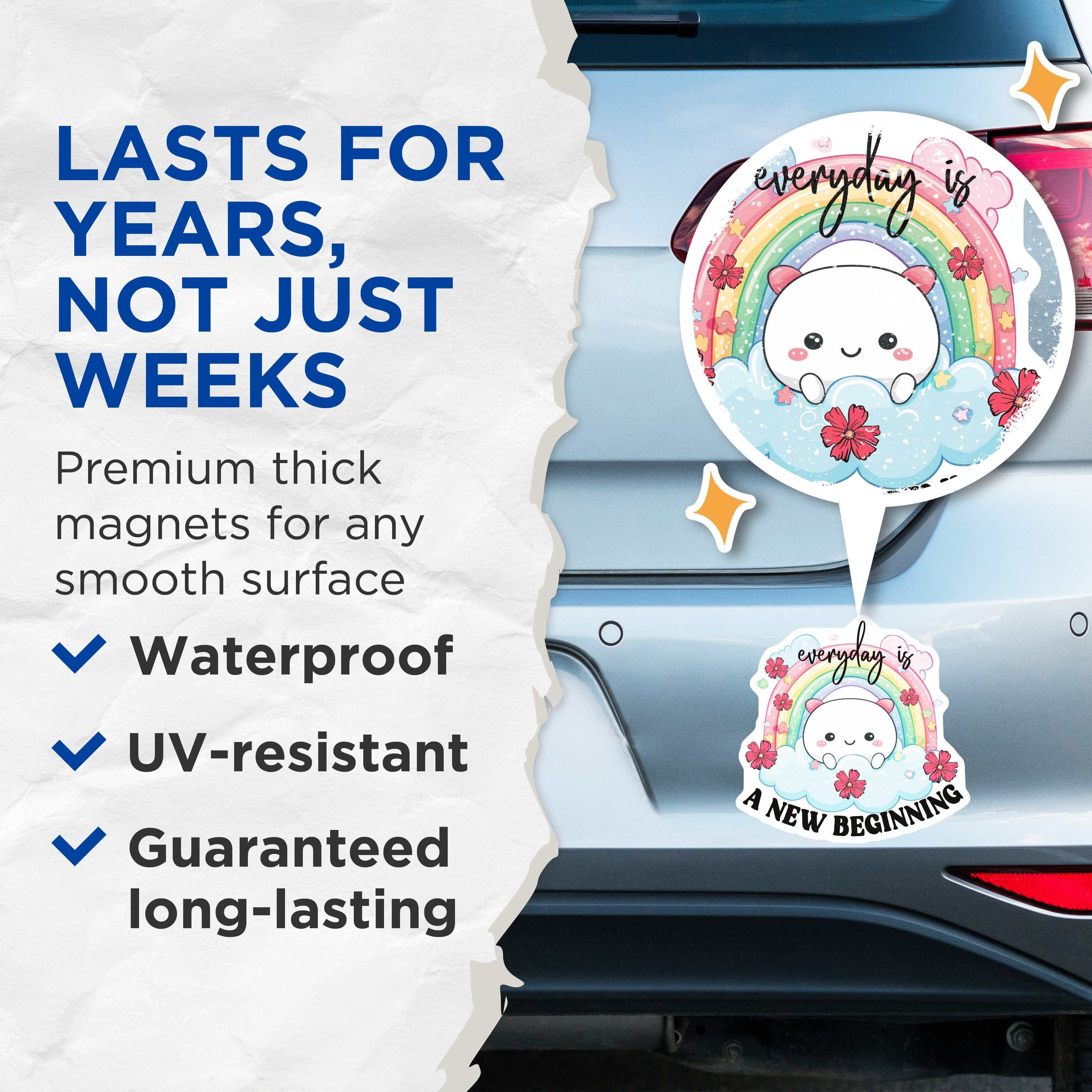 (2 Pack) Kawaii Rainbow Cloud Magnets - Positive Affirmation Decor - New Beginning Inspiration - Cute Locker Fridge Decor - 5 Inches On Longest Side - Thick Durable Magnet - Made in USA - MAG36416