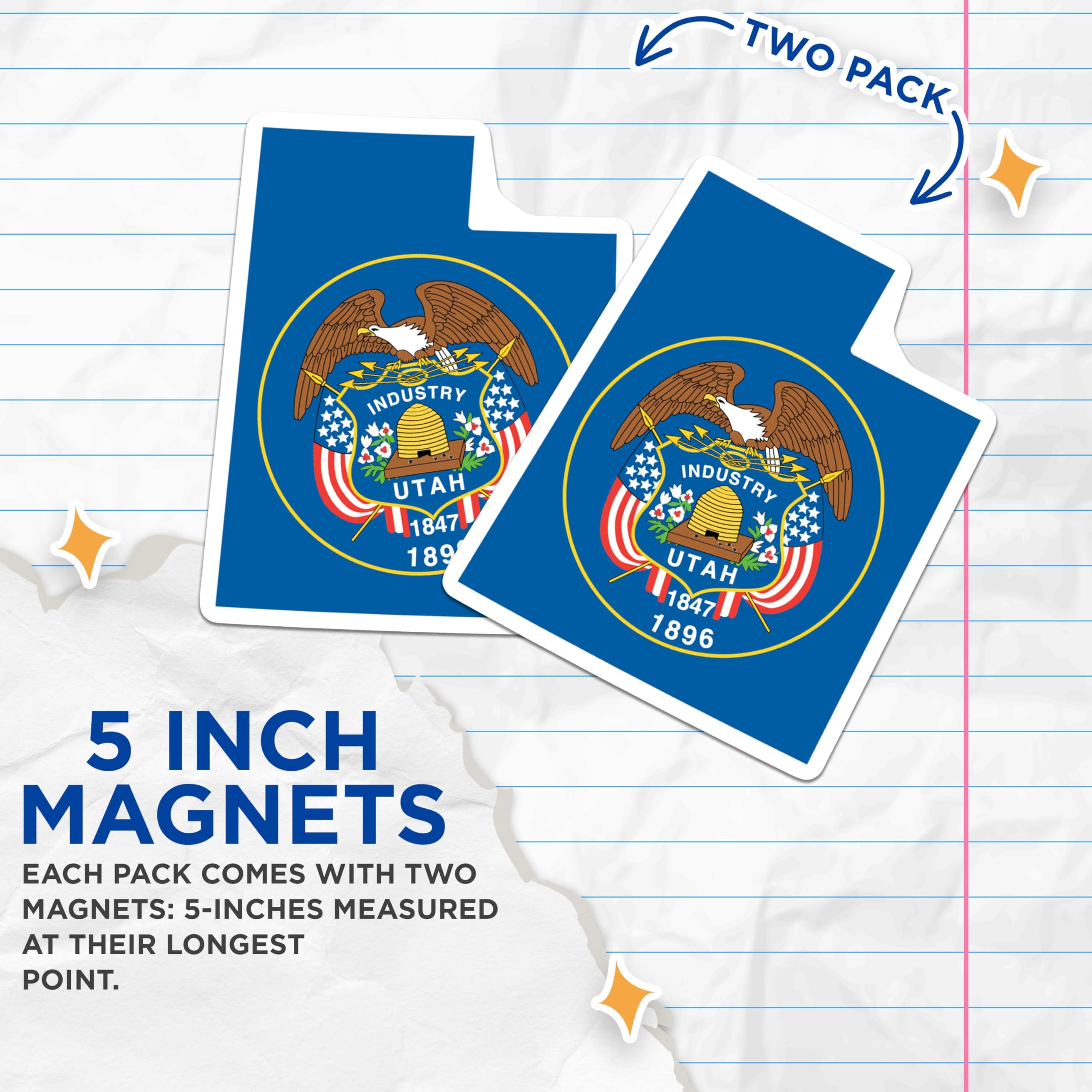 (2 Pack) Utah State Seal Magnets - State Outline Magnet - Beehive Emblem - American Patriot Souvenir - 5 Inches On Longest Side - Thick Durable Magnet - Made in USA - MAG20977
